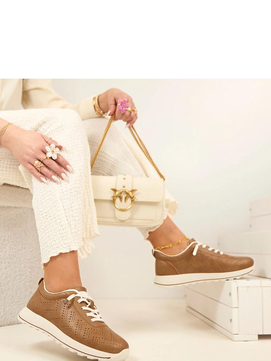 Baskets Solea brun en cuir écologique, design aéré et moderne — vue 2