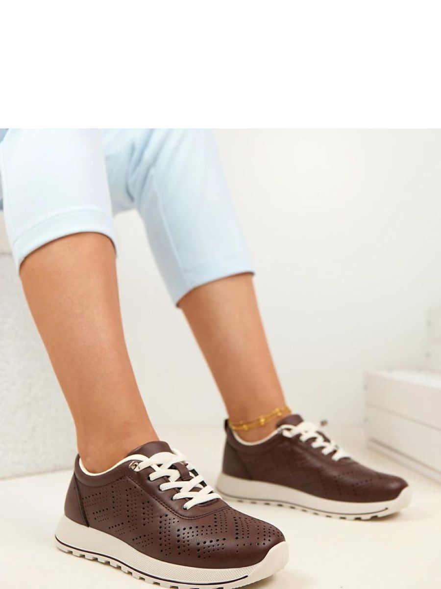 Sneaker ajourée marron femme, vue de profil, tige ventilée — vue 2