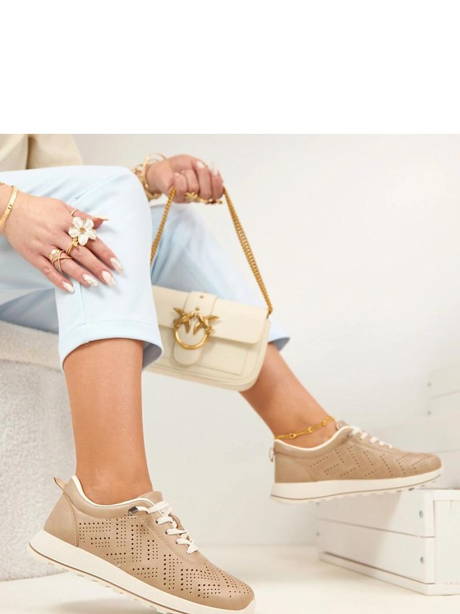 Sneaker beige femme tige dentelle ajourée vue de face