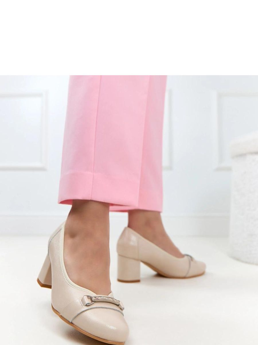 Escarpin beige talon bloc large vue de profil — vue 1