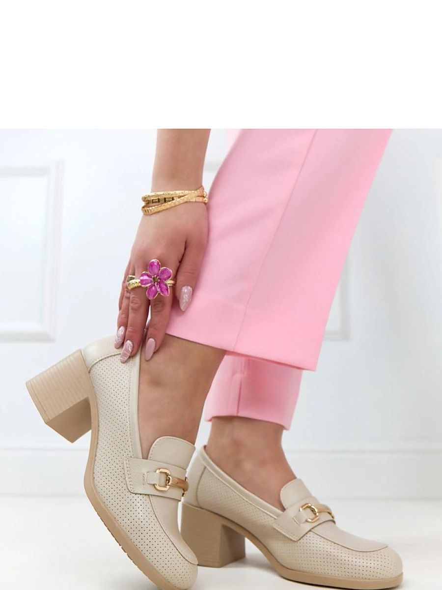 Escarpins beige talon structuré vue profil et face — vue 1