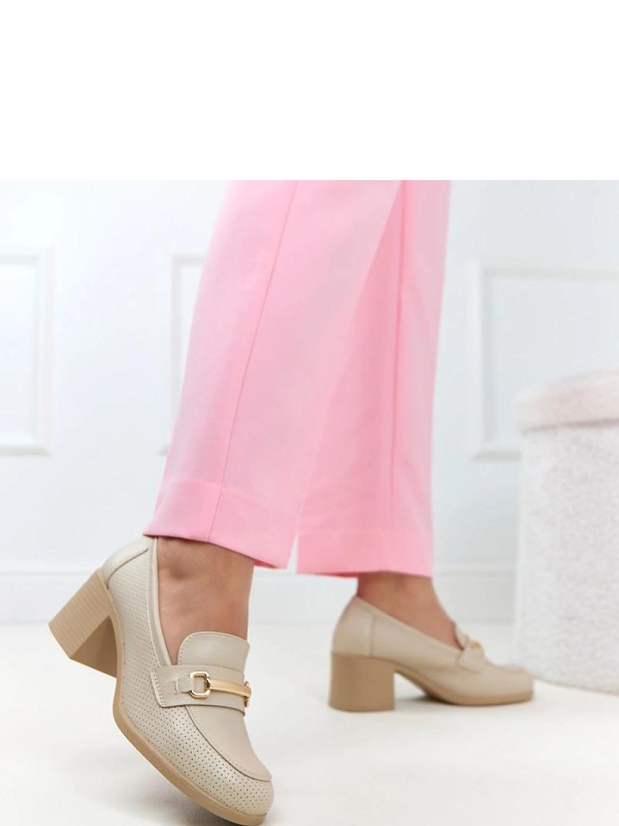 Escarpins beige talon structuré vue profil et face — vue 2