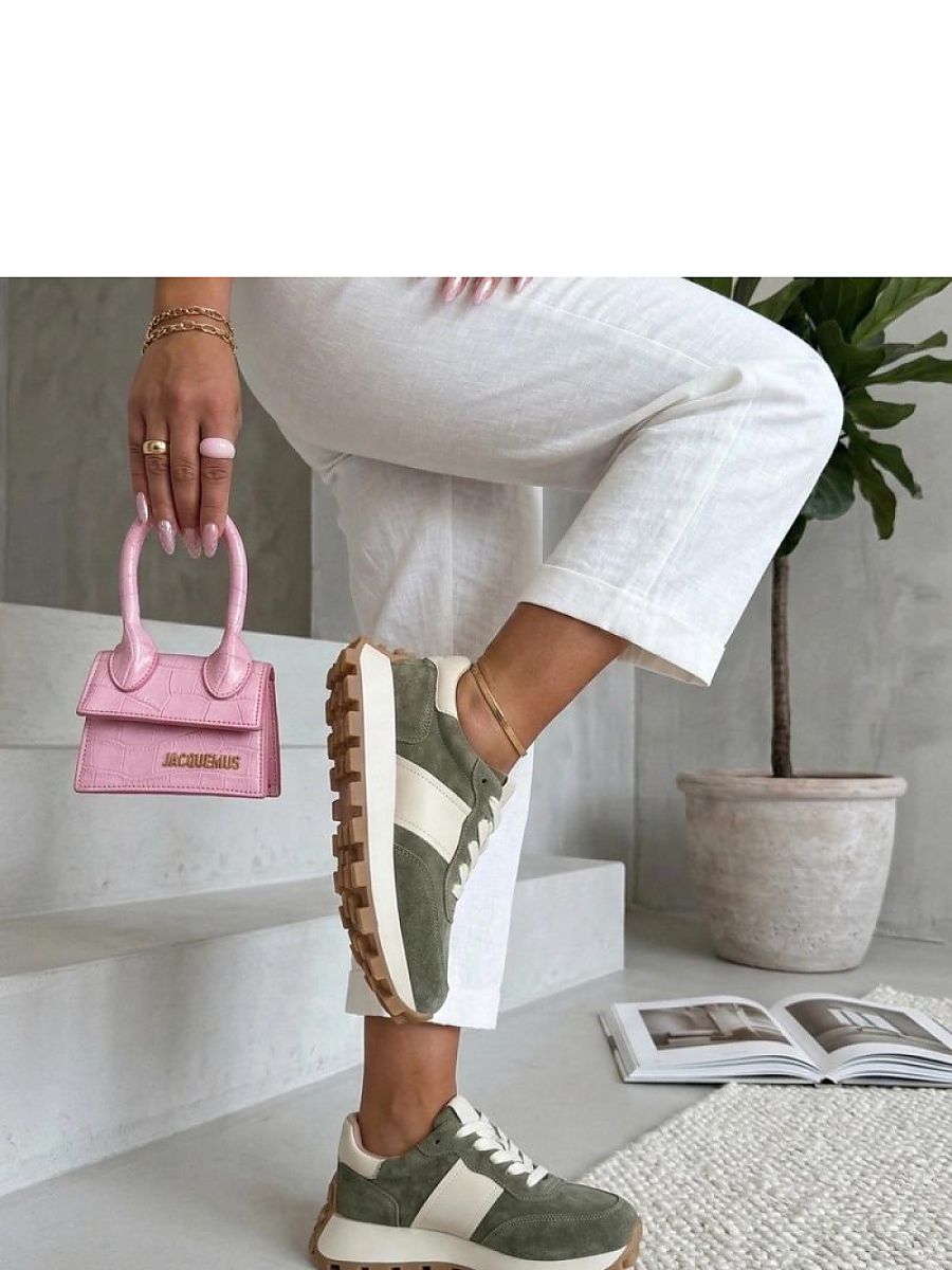 Baskets plateforme vert, vue de profil, semelle épaisse chic — vue 1