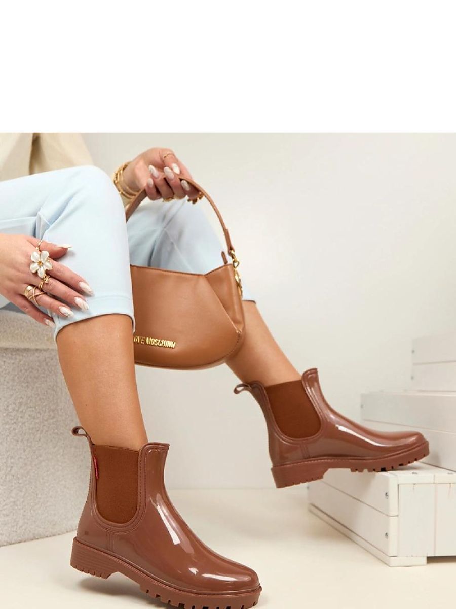 Bottes de pluie marron en caoutchouc, vue de profil et face