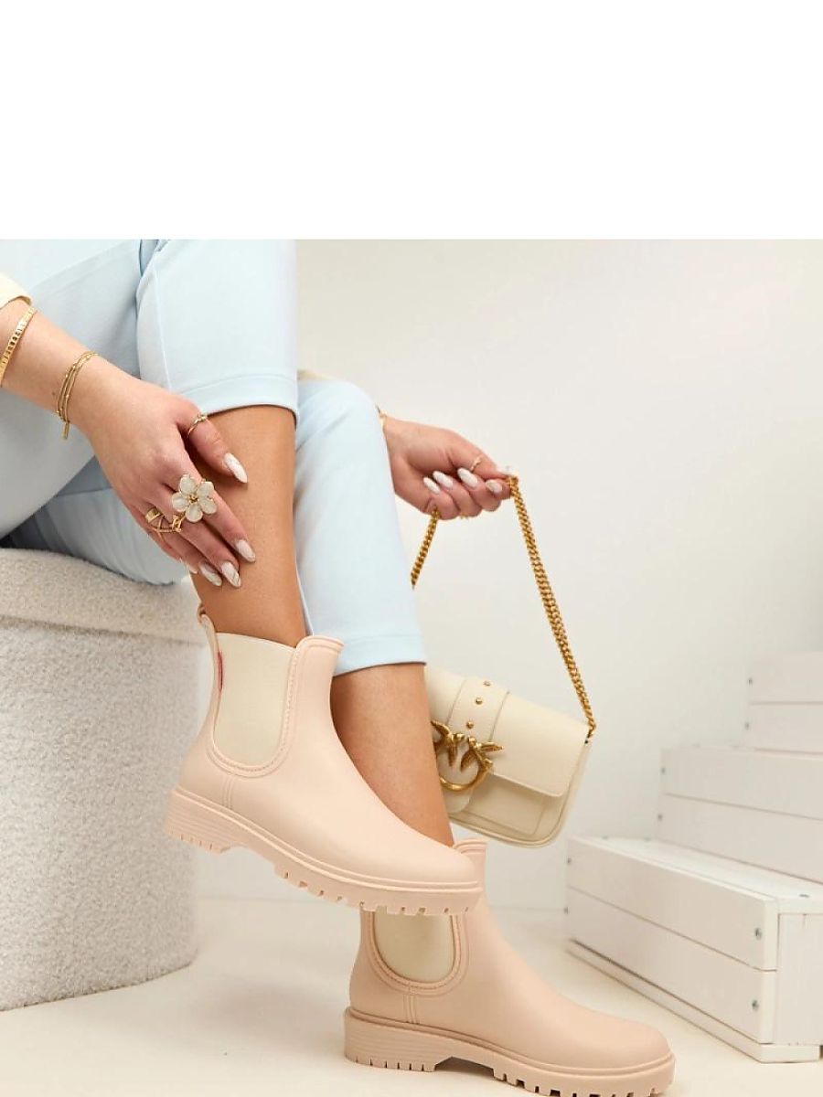 Bottes de pluie beige en caoutchouc, vue de profil — vue 3