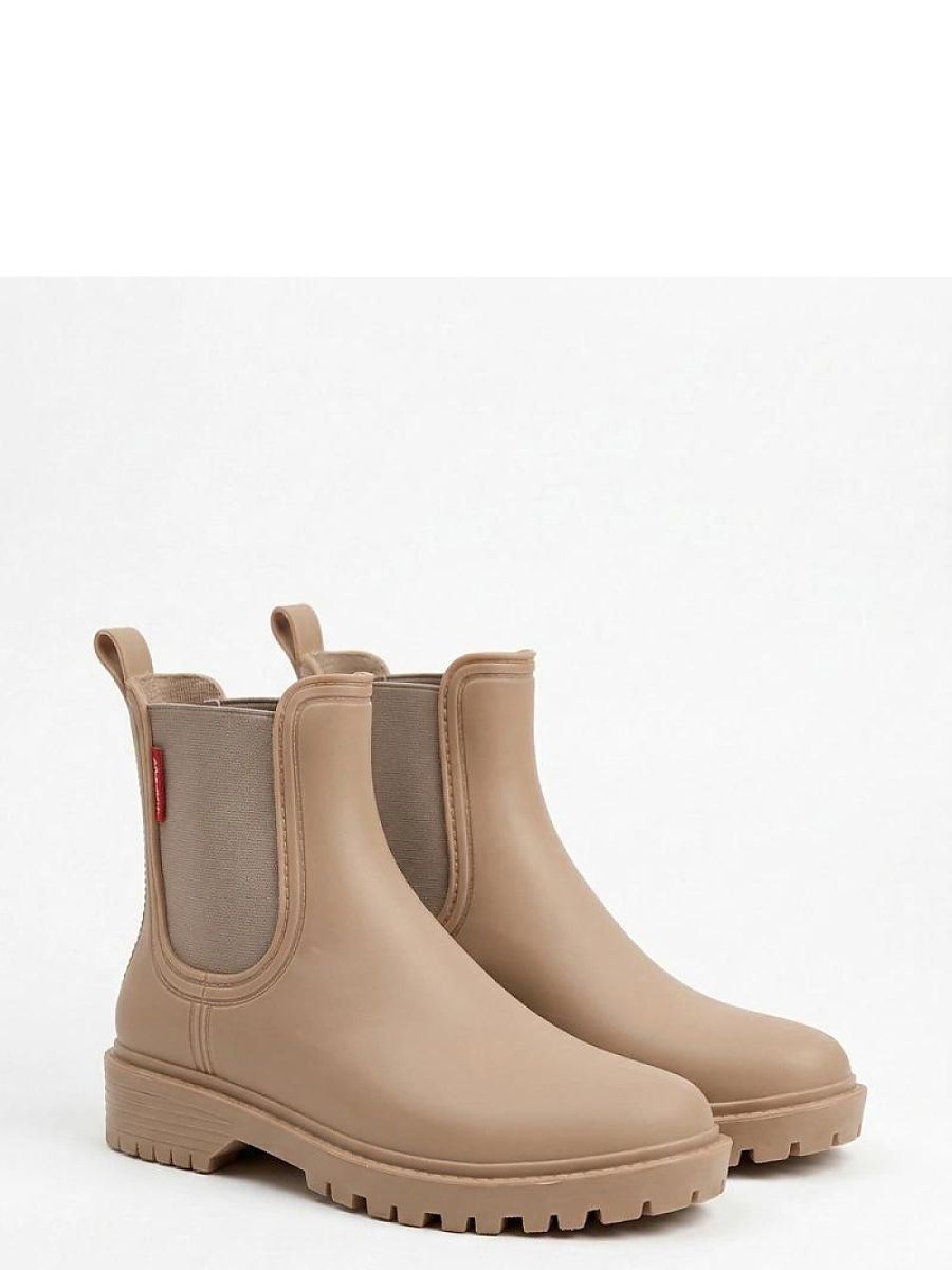 Bottes en caoutchouc beige, vue de face et profil — vue 3