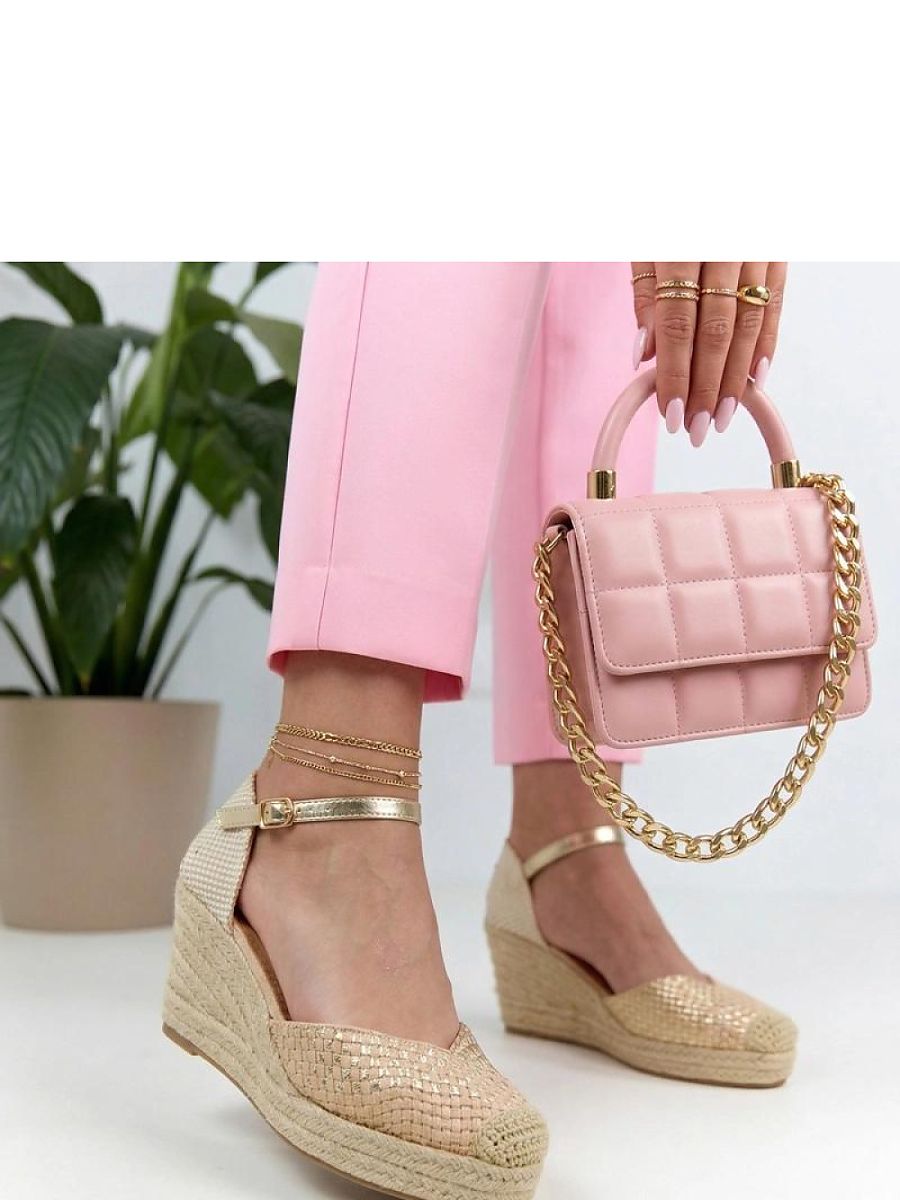 Sandales espadrille beige à compensé 8cm, bout rond, boucle réglable — vue 1