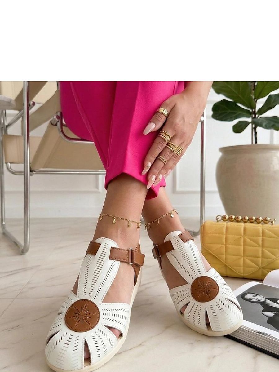 Sandales blanches confortables à scratch, bout rond, talon 3,5 cm