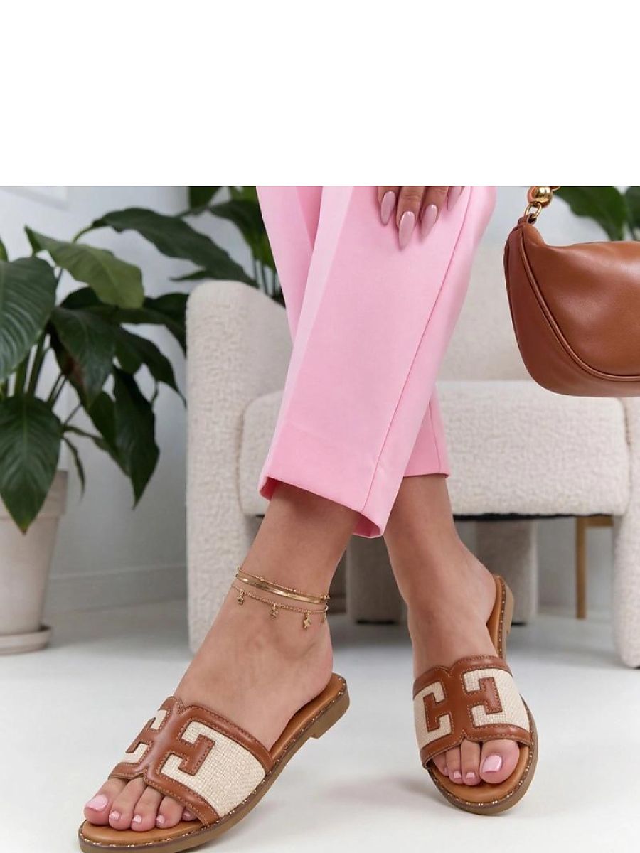 Mule marron en cuir écologique avec talon bas 1,5 cm