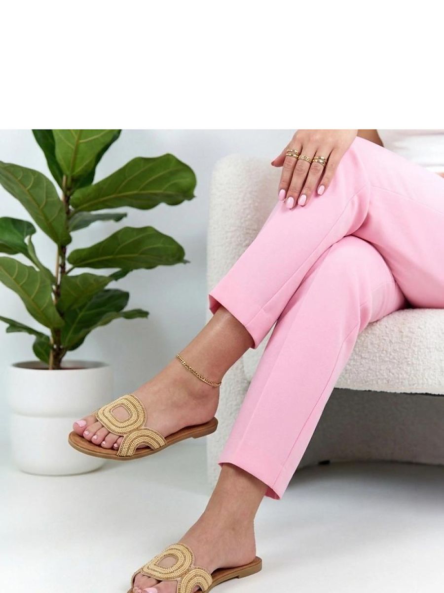 Sandales beige ornées de zircons, talon bas, cuir écologique — vue 1