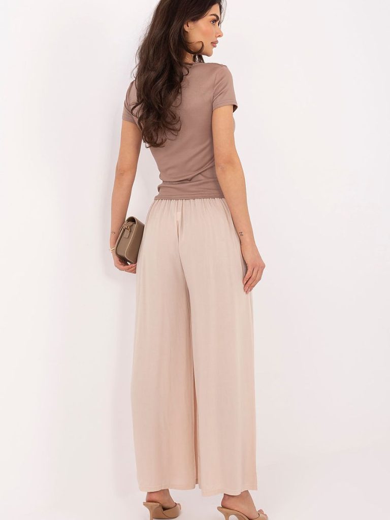 Pantalon palazzo beige en viscose, coupe fluide et jambes larges — vue 2