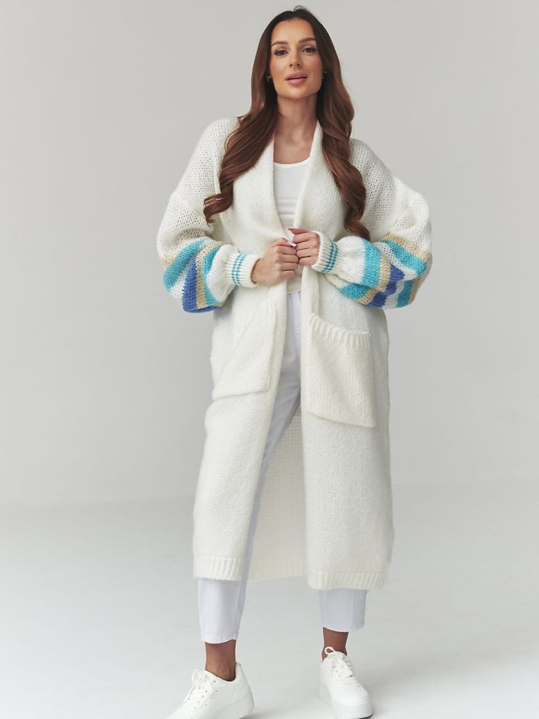 Cardigan long beige ample avec poches, coupe flatteuse — vue 1
