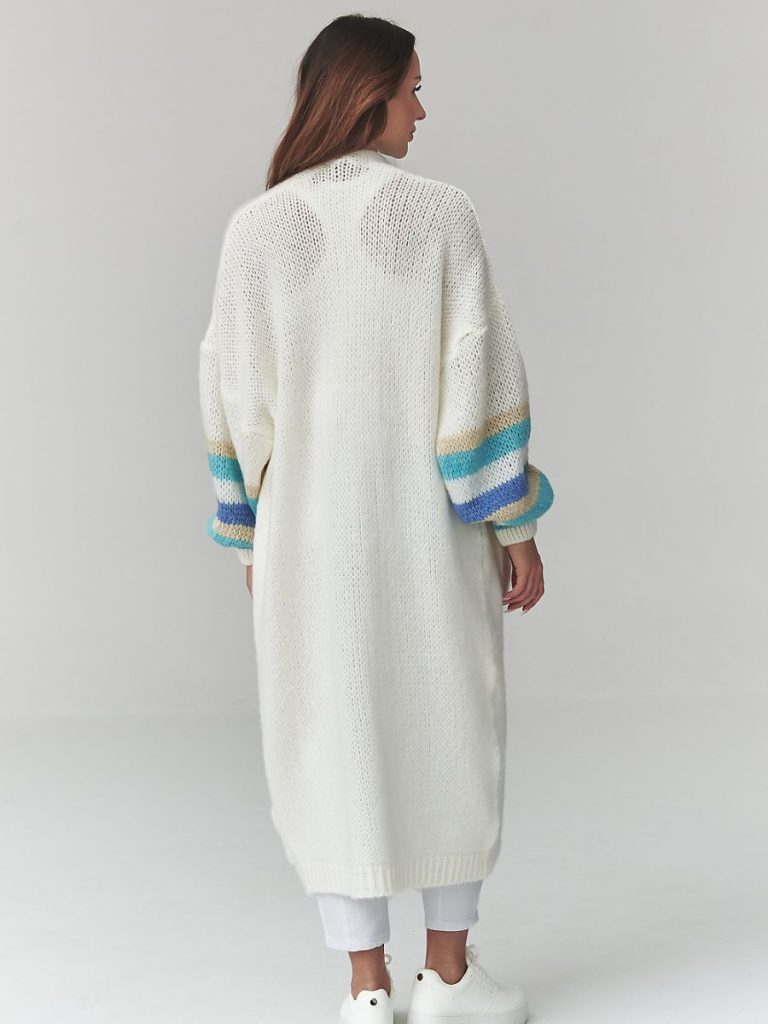 Cardigan long beige ample avec poches, coupe flatteuse — vue 2