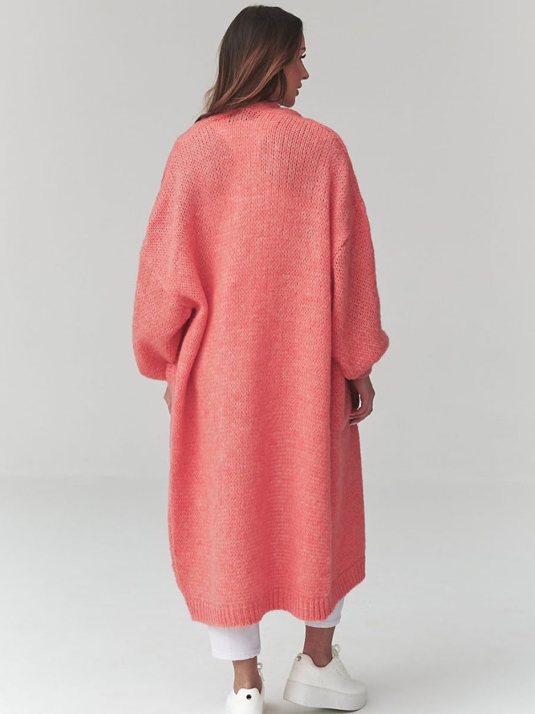 Cardigan long ample rosé, maille douce, poches, femme — vue 2