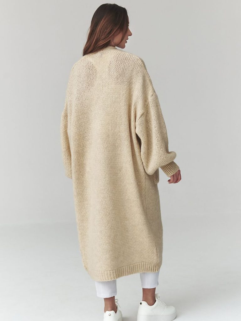 Cardigan Léonie long beige oversize maille douce femme — vue 2