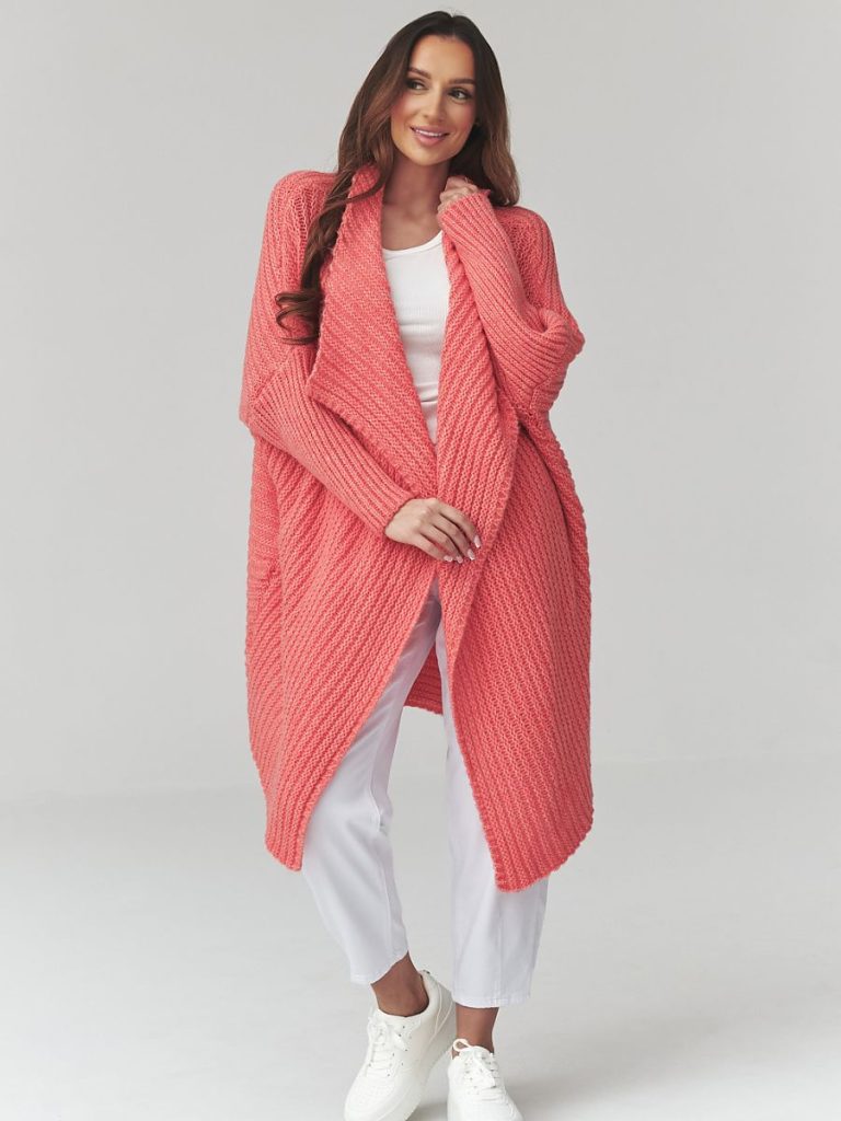 Cardigan long rosé oversize, coupe généreuse femme — vue 1