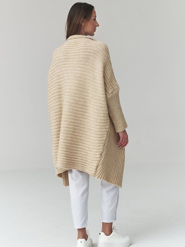 Cardigan beige oversize coupe généreuse longueur midi femme — vue 2