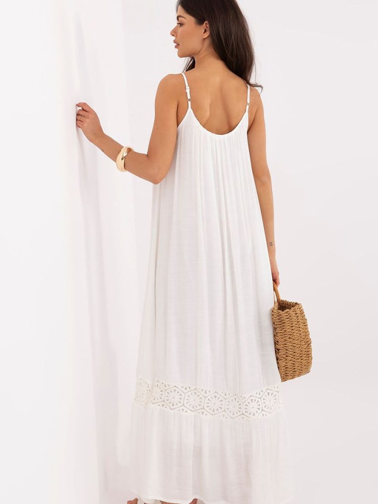 Robe maxi bohème beige avec dentelle ajourée et bretelles réglables — vue 2