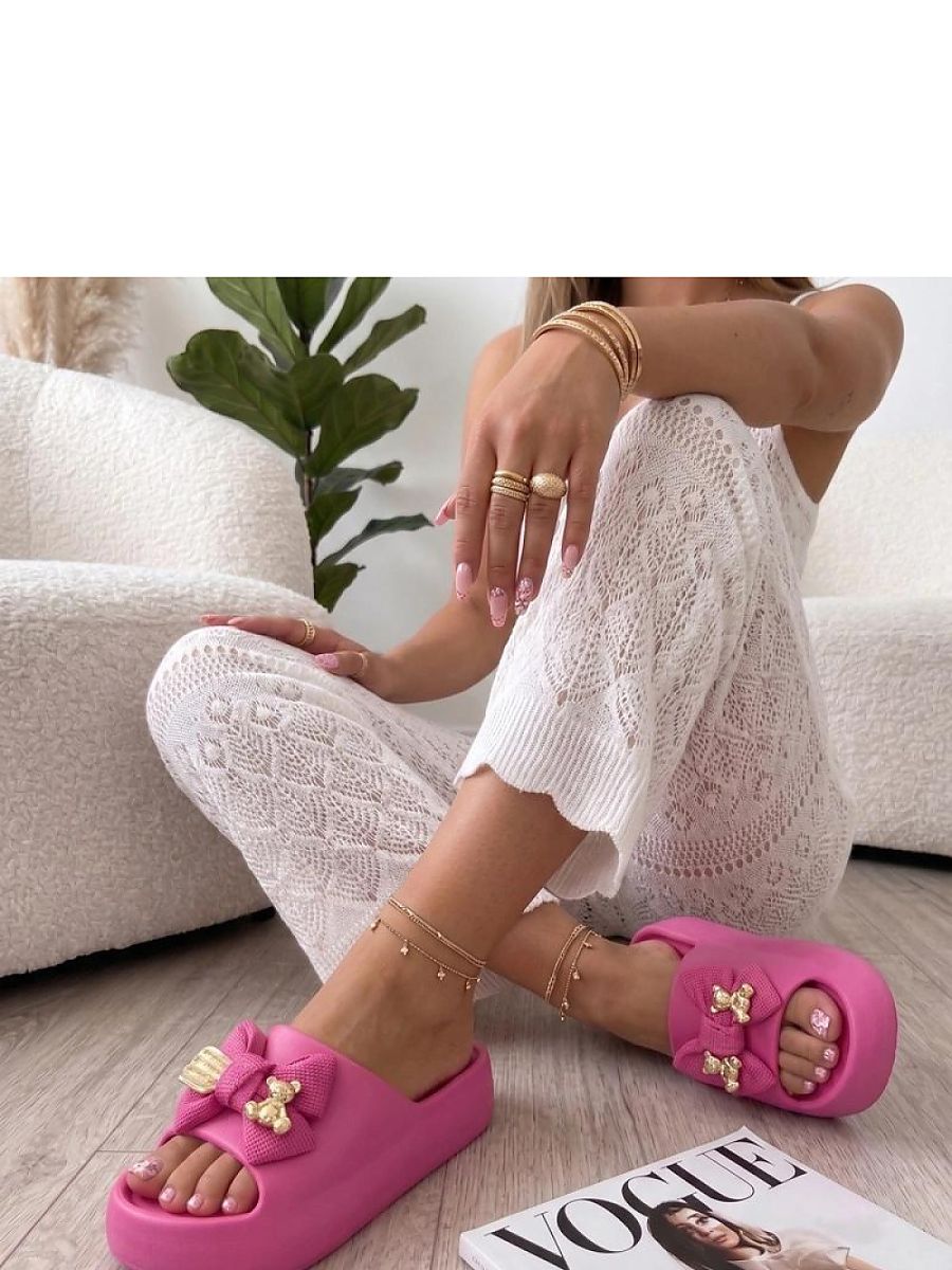 Sandales plateforme rosé avec nœud décoratif, semelle souple — vue 1