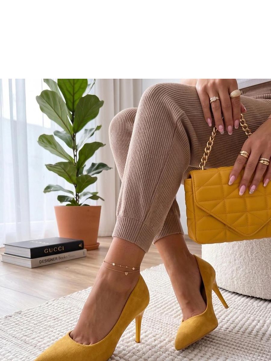 Escarpin jaune miel suédé écologique talon aiguille 7 cm — vue 1