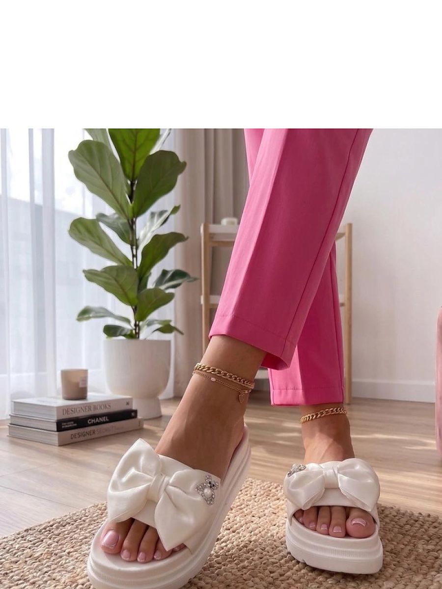Sandales plateforme blanc avec nœud décoratif, hauteur 5 cm — vue 1