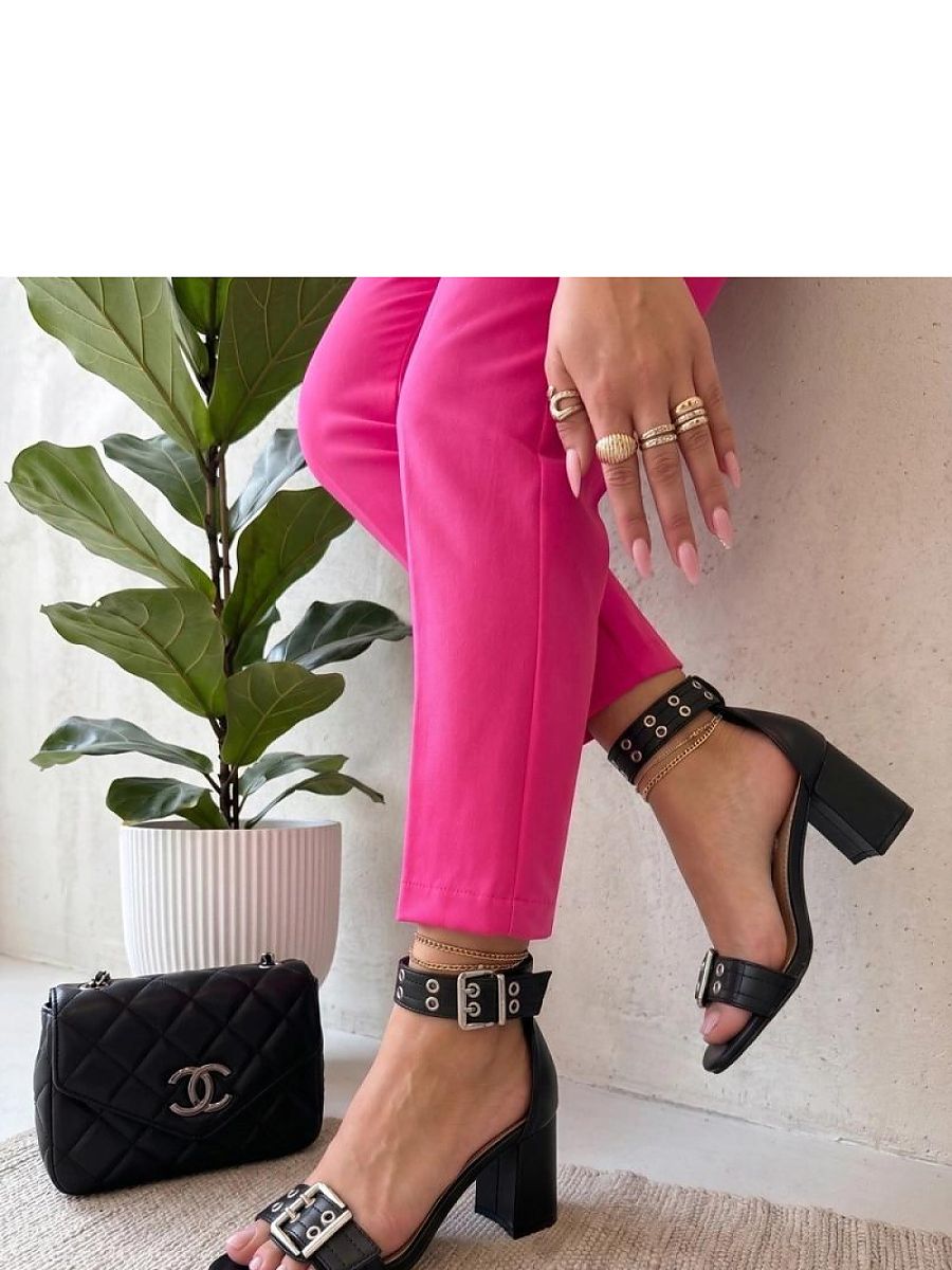 Sandales à talons noir avec boucles réglables, cuir écologique — vue 1