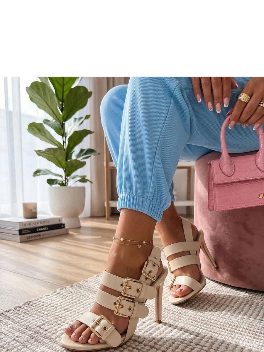 Sandales beige talon aiguille 10cm sangles réglables cuir écologique
