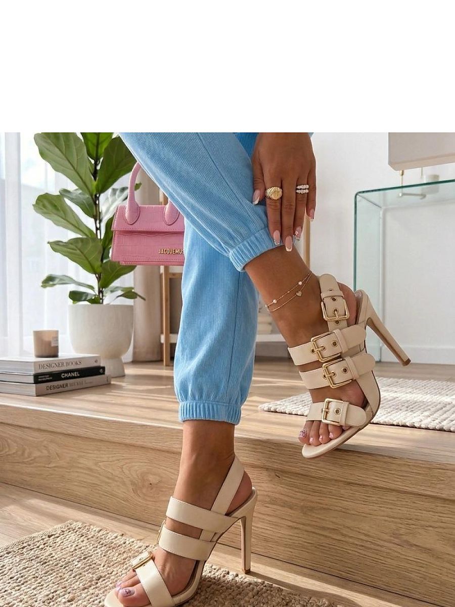 Sandales beige talon aiguille 10cm sangles réglables cuir écologique — vue 1