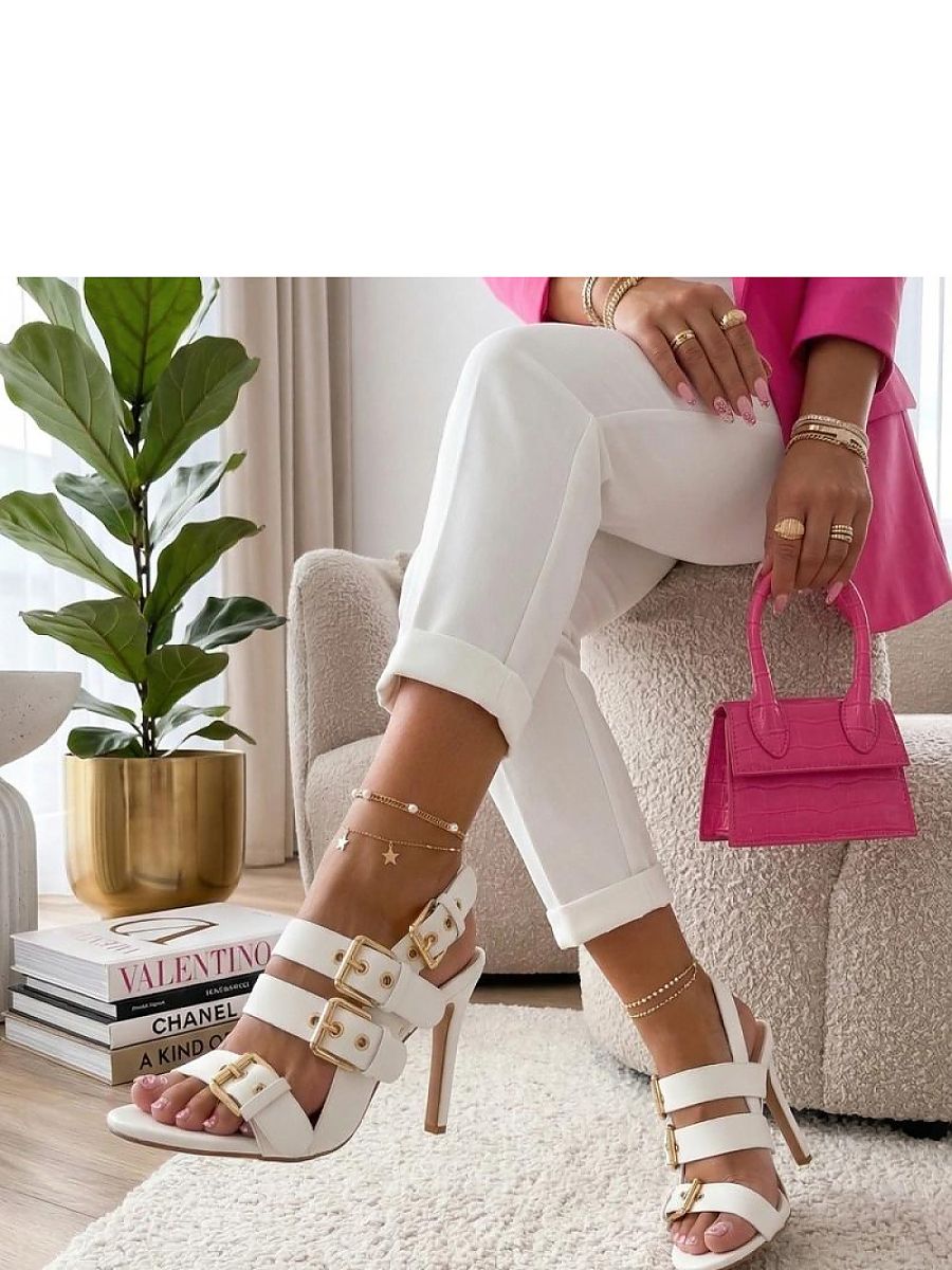Sandales blanches talon aiguille brides ajustables cuir écologique femme