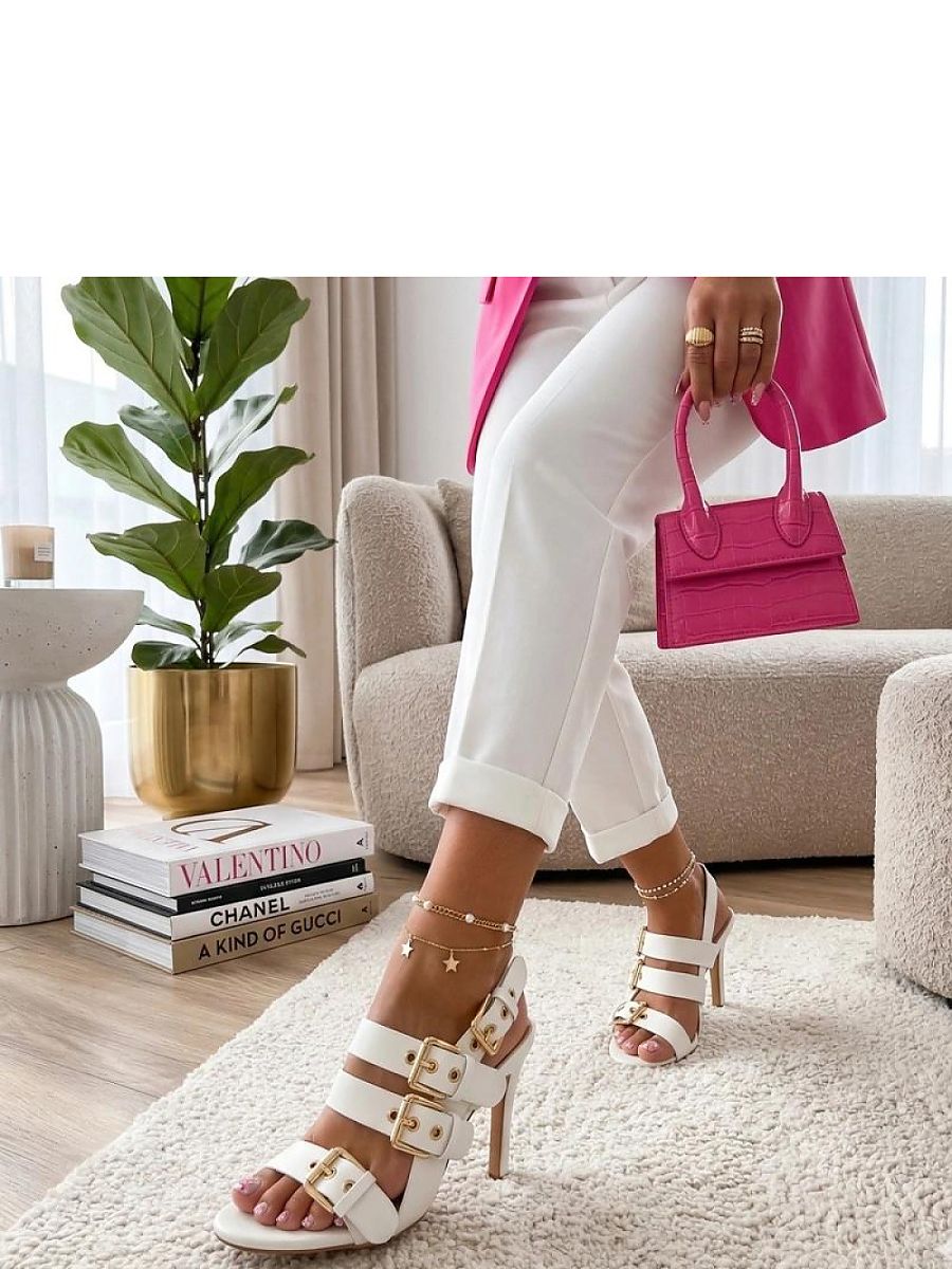 Sandales blanches talon aiguille brides ajustables cuir écologique femme — vue 1