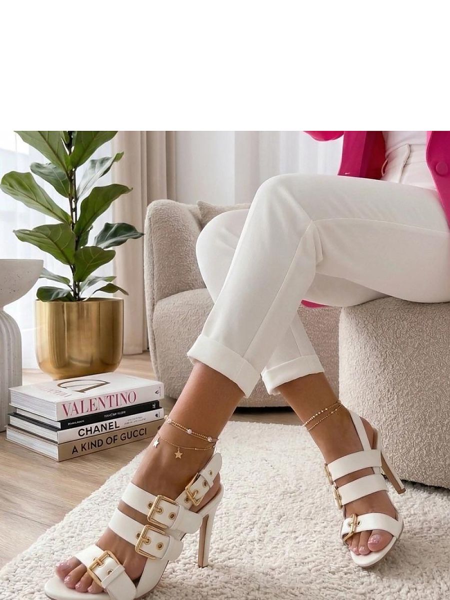 Sandales blanches talon aiguille brides ajustables cuir écologique femme — vue 2