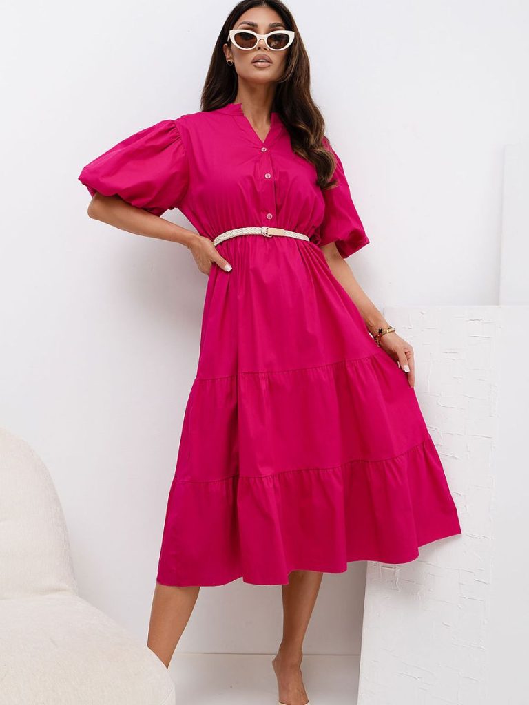 Robe de jour rosé fluide coupe élégante femme