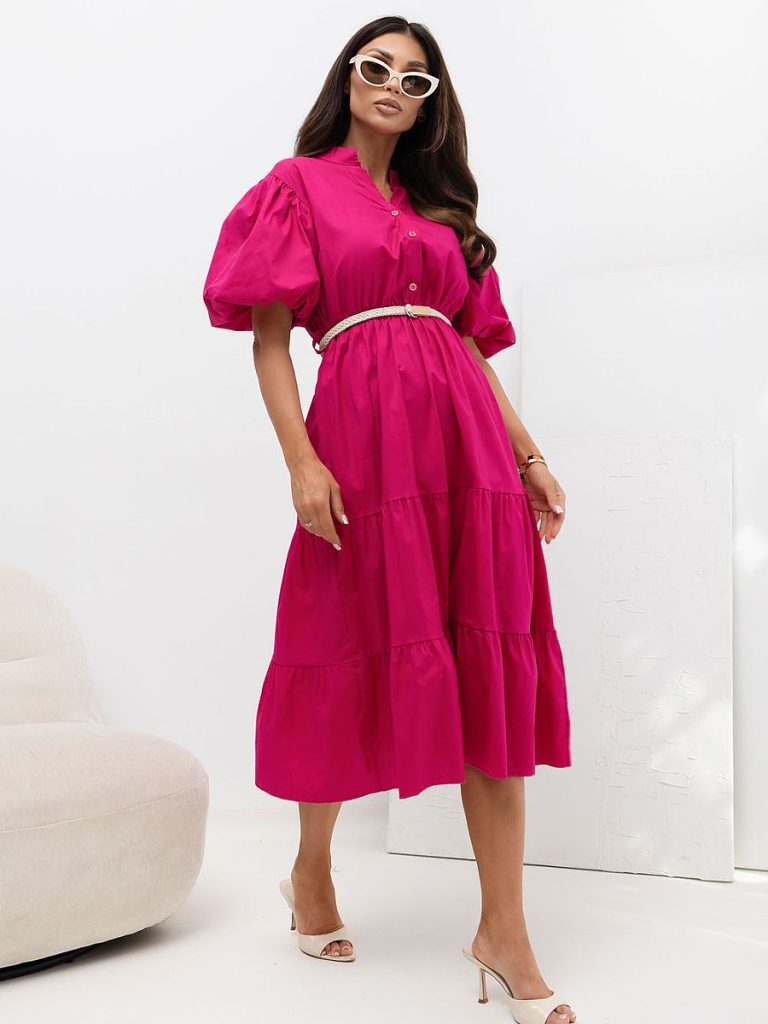 Robe de jour rosé fluide coupe élégante femme — vue 1