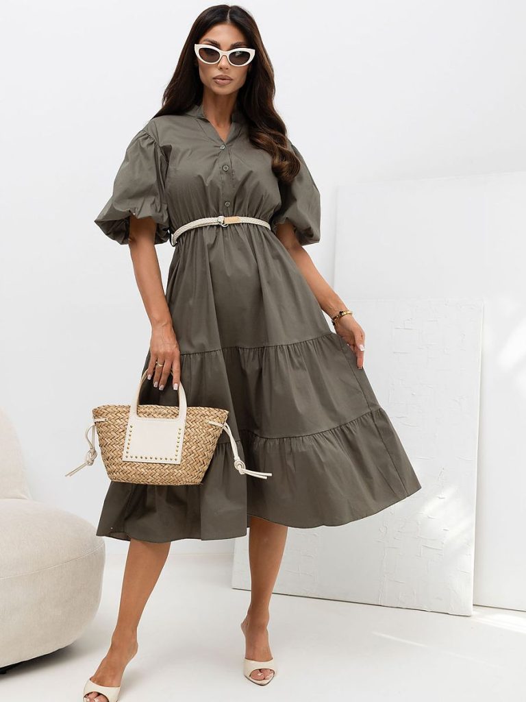 Robe de jour vert fluide, coupe féminine, style élégant femme — vue 1