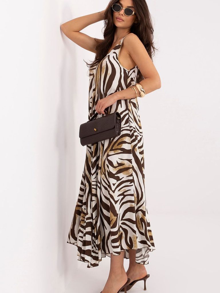 Robe de jour Giulia brun coupe droite manches trois-quarts — vue 1